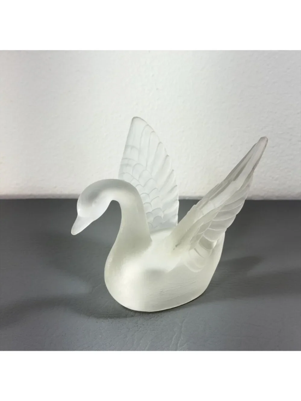 Vintage Frosted Satin Glass Swan Figurine Raised Wings Art Glass Bird Decor